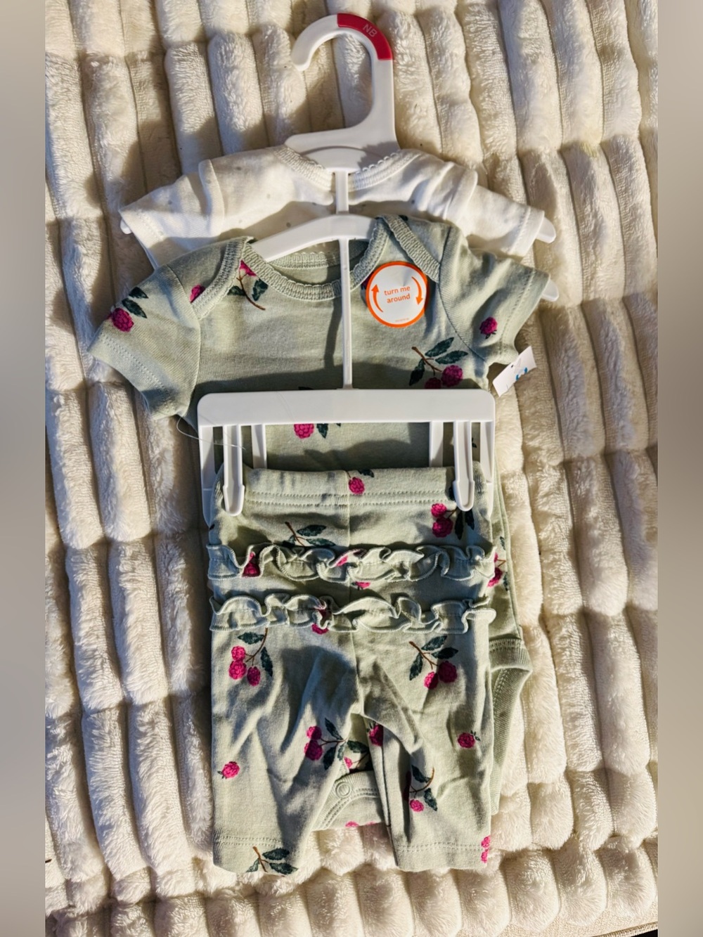 Mint Green Floral Ruffle Baby Romper Set with White Bodysuit, 3 LongSleeved